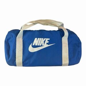 Nike 70s 80s Promotional Barrel Duffle Bag Blue White Nylon Gym Travel Vintage